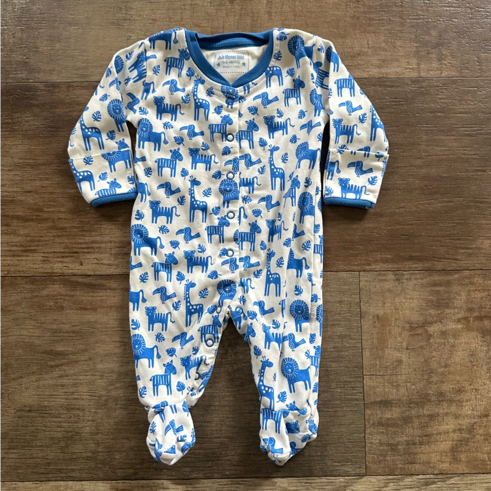Jojo Maman Bebe cotton blue jungle footie